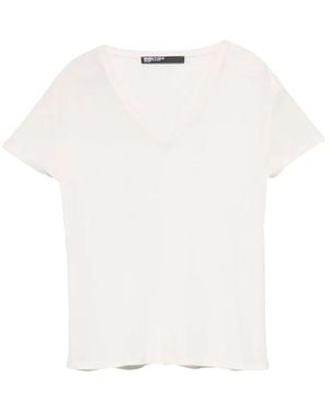 Bimba Y Lola Ivory Fluid V-Neck T-Shirt - White