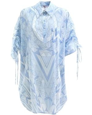 PUCCI Manuba-Print Ruched-Sleeve Mini Dress - Blue