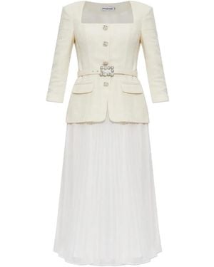 Self-Portrait Embellished Pleated Midi Dress - White
