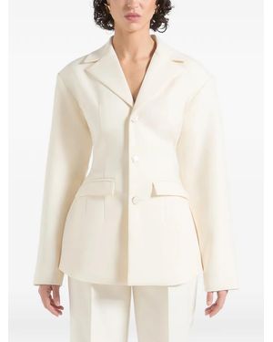 Manière De Voir Claire Wide Shoulder Cinch Waist Blazer - White