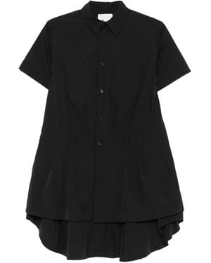 Noir Kei Ninomiya Robe Mi-Longue À Bords Plissés Et Effet De Superposition - Black