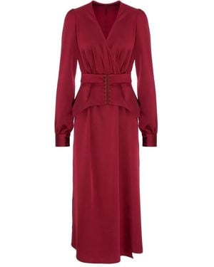 Murmur Short-Sleeve V-Neck Long Dress - Red