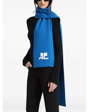 Courreges Ac Logo-Patch Merino-Wool Scarf - Blue