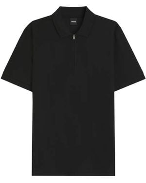 BOSS ジップ ポロシャツ - ブラック