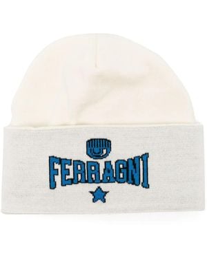 Chiara Ferragni Intarsia-Knit Logo Beanie - White