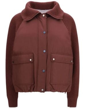 Brunello Cucinelli Padded Knitted-Sleeve Jacket - Brown