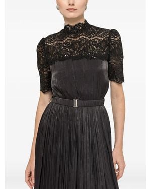 Nissa Lace-Panel Chiffon Midi Dress - Black