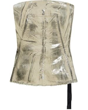 Rick Owens Metallic-Effect Frayed-Edge Top - Grey
