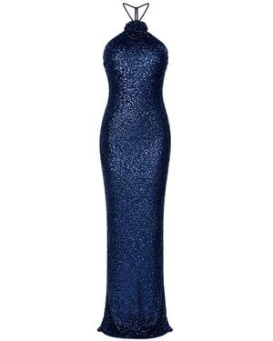 ROSERRY Sequin-Embellished Halterneck Maxi Dress - Blue