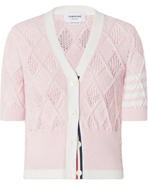 Thom Browne Argyle-Knit Short-Sleeves Cardigan - Pink