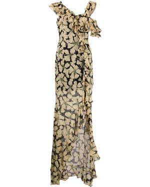De La Vali Serena Floral-Print Maxi Dress - Metallic