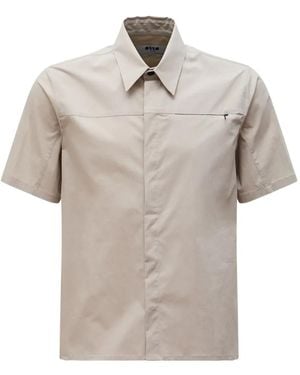 MSGM Zip-Pocket Logo-Print Cotton Shirt - Gray