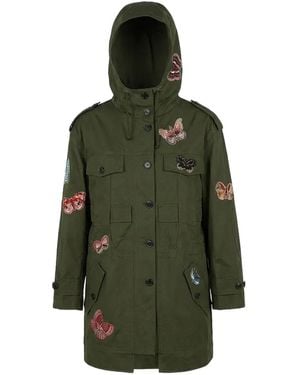 Valentino Garavani Butterfly-Patch Hooded Coat - Green