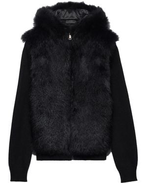 Prada Faux-Fur Hooded Cardigan - Black