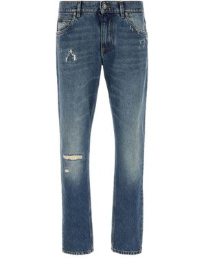 Dolce & Gabbana Distressed Logo-Plaque Jeans - Blue