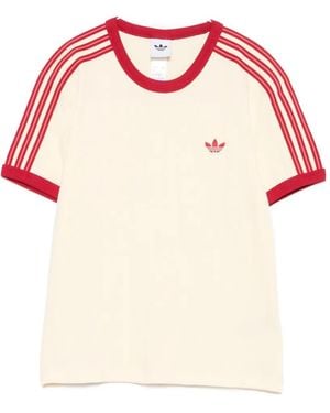 adidas Logo-Embroidered Striped T-Shirt - Pink