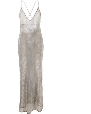 Ganni Embellished Mesh Midi Dress - Grey