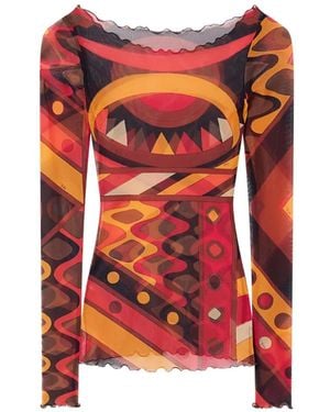 PUCCI Vivara-Print Tulle Top - Red