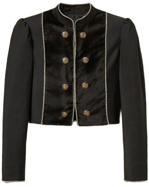 Twinset Velvet-Trimmed Puff-Sleeve Jacket - Black