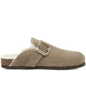 Flattered Buckle-Detail Suede Mules - Natural