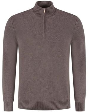 Gran Sasso High-Neck Zip-Up Sweater - Brown