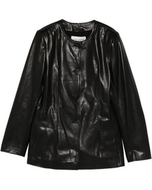 Nour Hammour Maud Button-Up Leather Jacket - Black