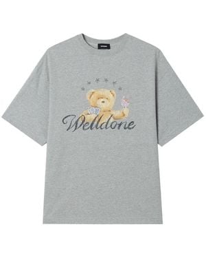 we11done T-Shirt Met Grafische Print - Grijs