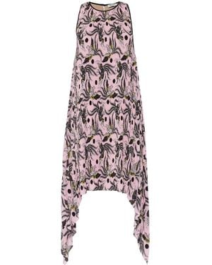 KENZO Bird-Print Plissé Midi Dress - White