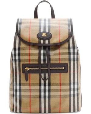 Burberry Highlands Checked Leather-Trim Backpack - Natural