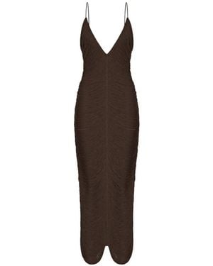 Bless Vestido Midi Solé Con Cuello En V - Marrón