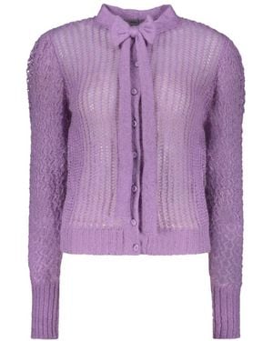 Alberta Ferretti Openwork-Knit Bow-Detail Cardigan - Purple