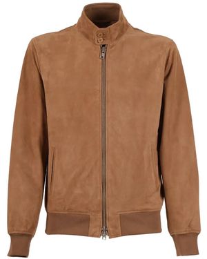 Schott Nyc High-Neck Suede Jacket - Brown