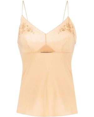 Alberta Ferretti Floral-Embroidered Silk Cami - Natural