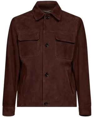 Lardini Spread-Collar Suede Jacket - Brown