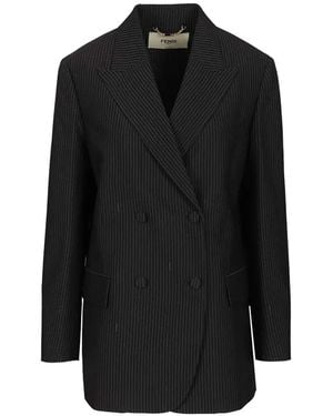 Fendi Pinstriped Double-Breasted Blazer - Black