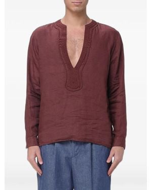 Emporio Armani Crochet-Trim Linen Shirt - Red