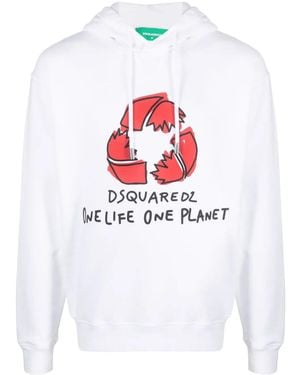 DSquared² Logo-Print Drawstring Hoodie - White