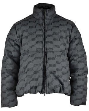 Balenciaga Logo-Pattern Padded Jacket - Gray