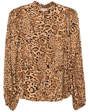Twinset Leopard-Print Mock-Neck Shirt - Brown