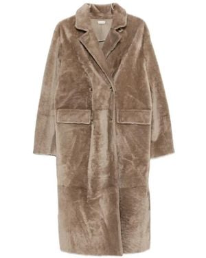 UTZON Double-Breasted Reversible Shearling Coat - Natural