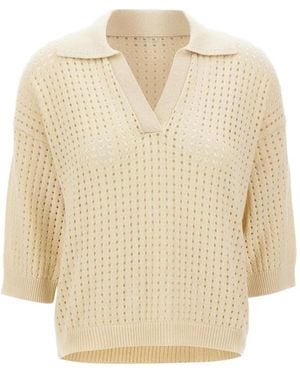 Kangra Openwork V-Neck T-Shirt - Natural
