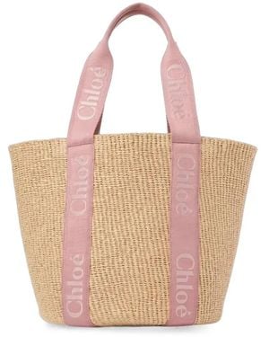 Chloé Chloé Woody Large Rafia Basket Bag - White