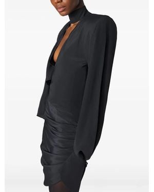 Mugler Padded-Shoulder High-Neck Mini Dress - Blue