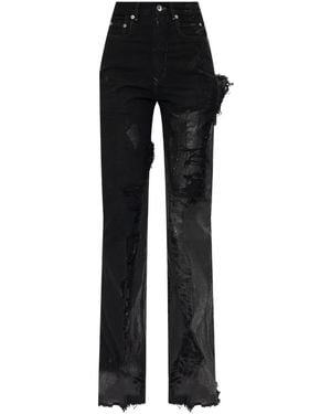 Rick Owens Distressed Paneled Jeans - Black