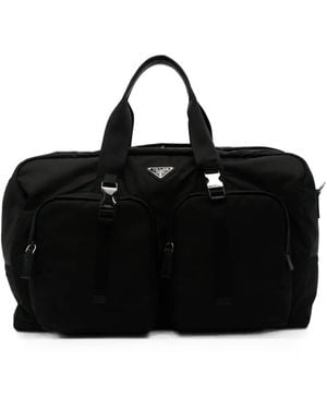 Prada Re-Nylon Logo-Plaque Luggage Bag - Black