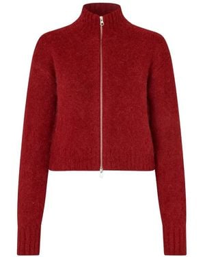 Samsøe & Samsøe Zip-Up Hig-Neck Knitted Cardigan - Red