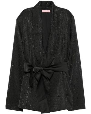 Twentyfourhaitch Crystal-Embellished Belted Jacket - Black