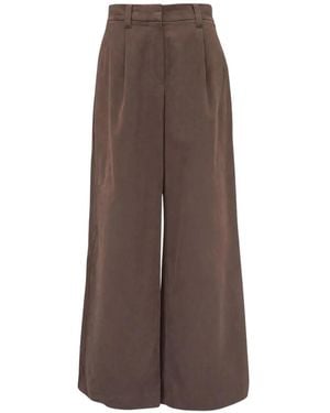 Brunello Cucinelli Pleated Wide-Leg Cotton Pants - Brown