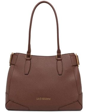Love Moschino Buckle-Detail Logo-Lettering Tote Bag - Brown