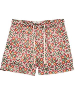 Peninsula Geometric-Print Drawstring Swim Shorts - Red